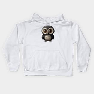 Cute Grey Baby Owl with Big Knowing Eyes Kids Hoodie